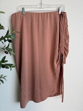 NWOT Open Edit Tan Taupe Ruched Wrap Midi Skirt Minimalist Boho Women’s Size XL